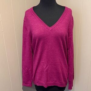 Brunella Gori Women's XL V-Neck Sweater in Fuchsia - Lightweight Everyday Knit